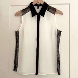Semi Sheer Sleeveless Button Front Shirt